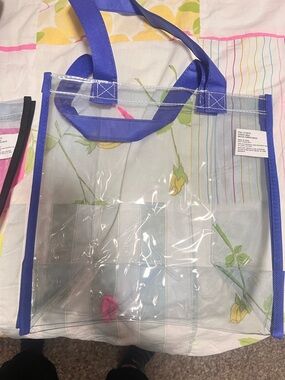 Clear Tote Bag with Blue Trim and Handles